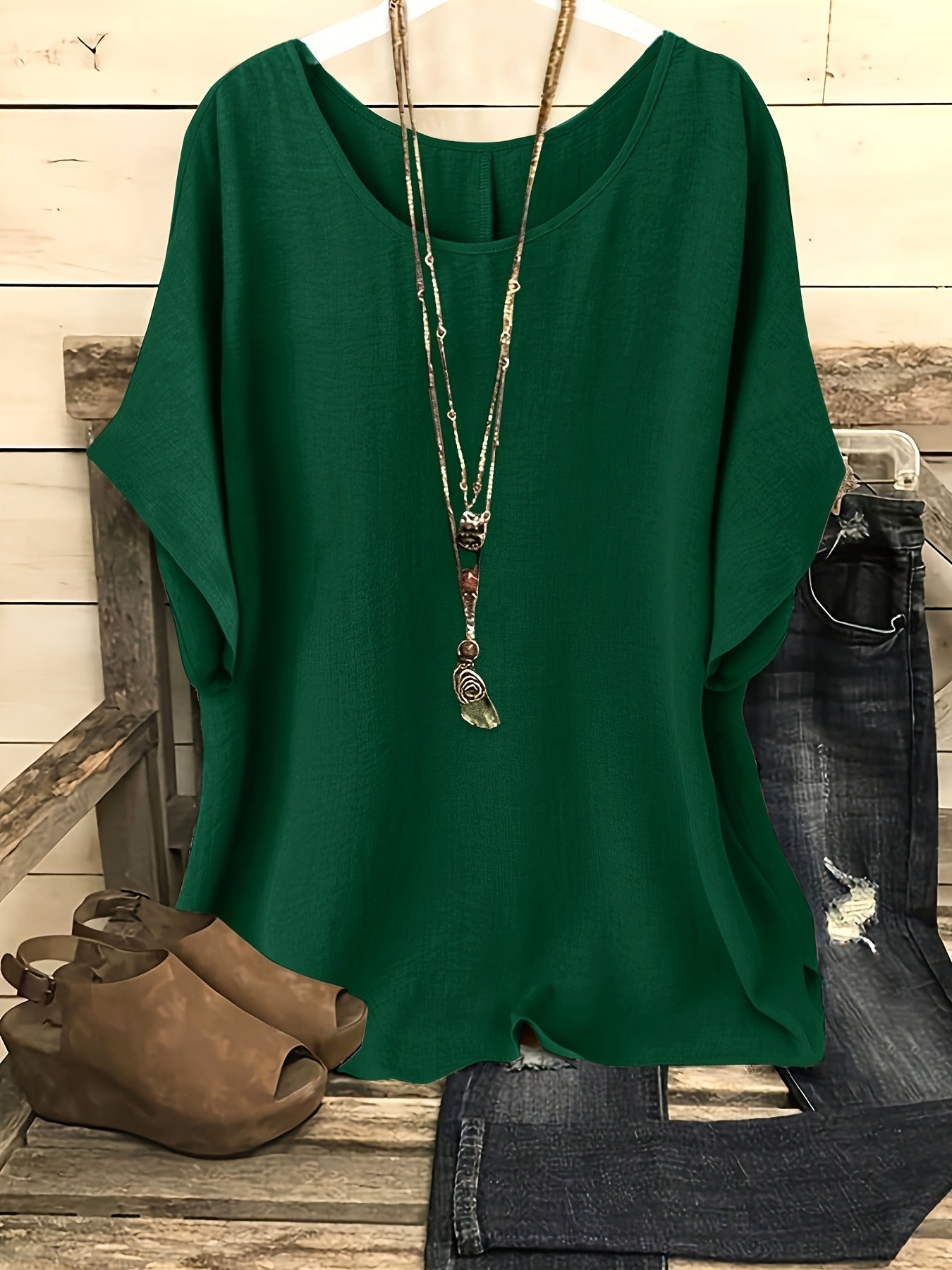 Damen Casual Oversize Shirt mit Rundhals – Bequemer Sommer-Look für Alltag & Freizeit