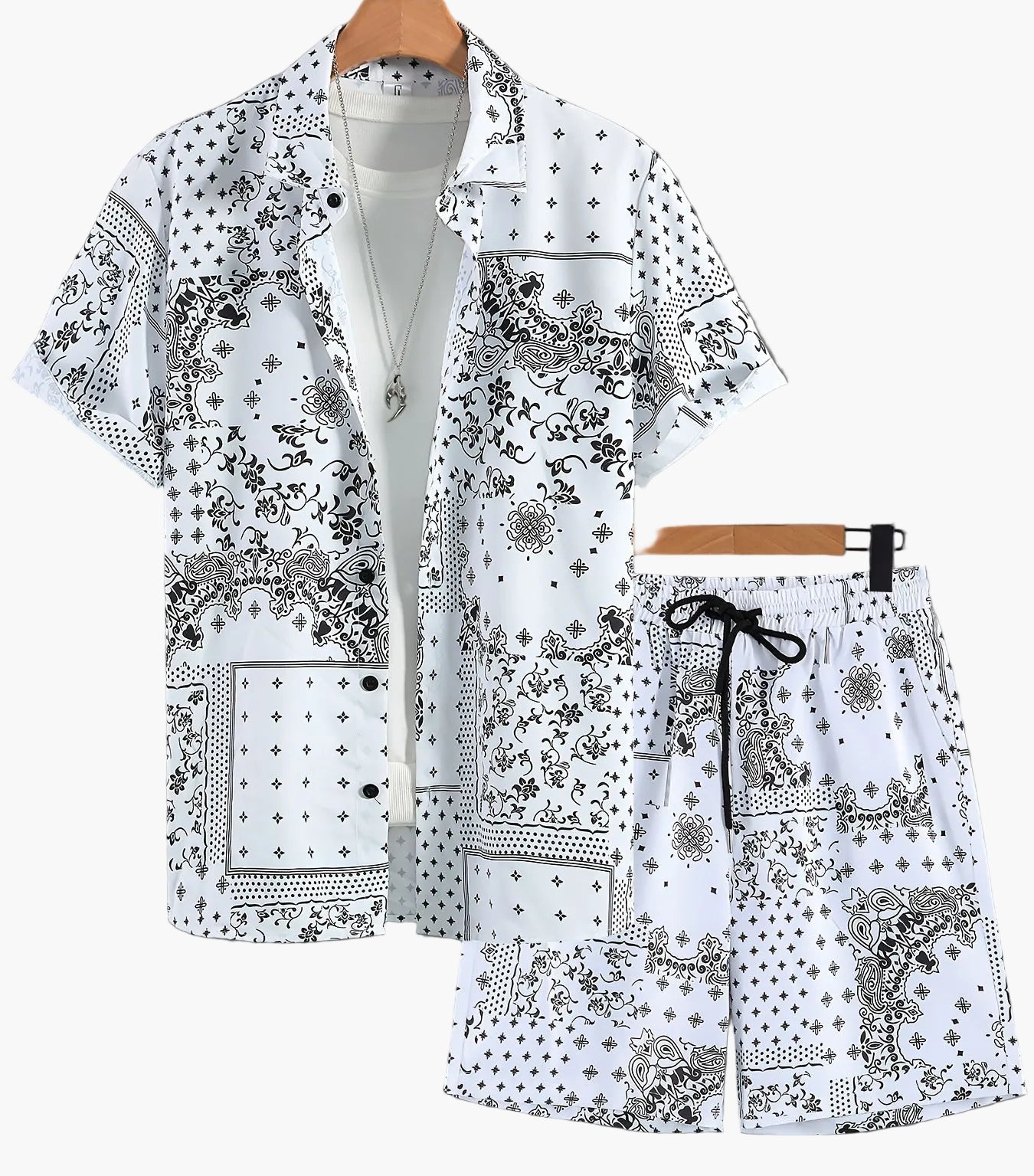 Herren Kurzarm Freizeit Set mit Bandana-Print – Hemd und Shorts, Sommer Outfit, Lässige Mode