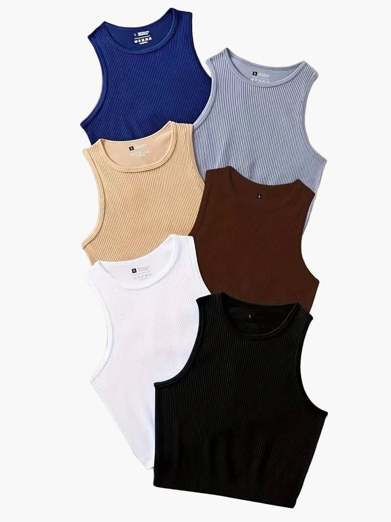 Damen Basic Ribbed Tank Top – Sportlicher Freizeit-Look, 6er-Pack