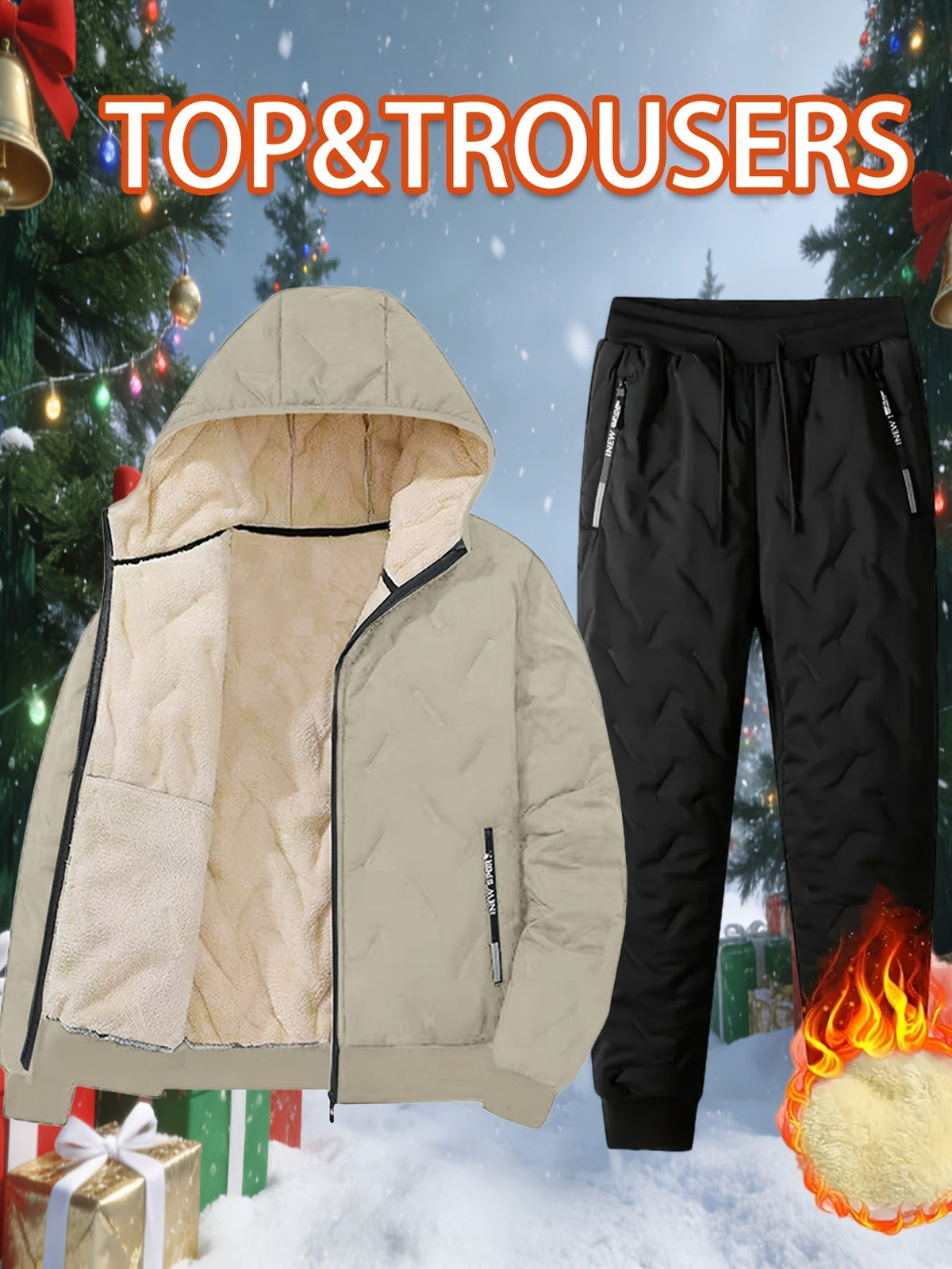 Stepp-Trainingsanzug für Herren, Winter Outdoor Set, Kapuzenjacke & Hose, gefüttert