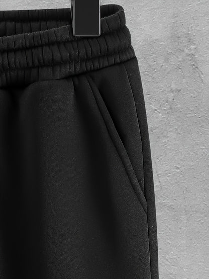 Herren Jogginganzug Set Schwarz mit Steppweste, Kapuzenpullover & Jogginghose