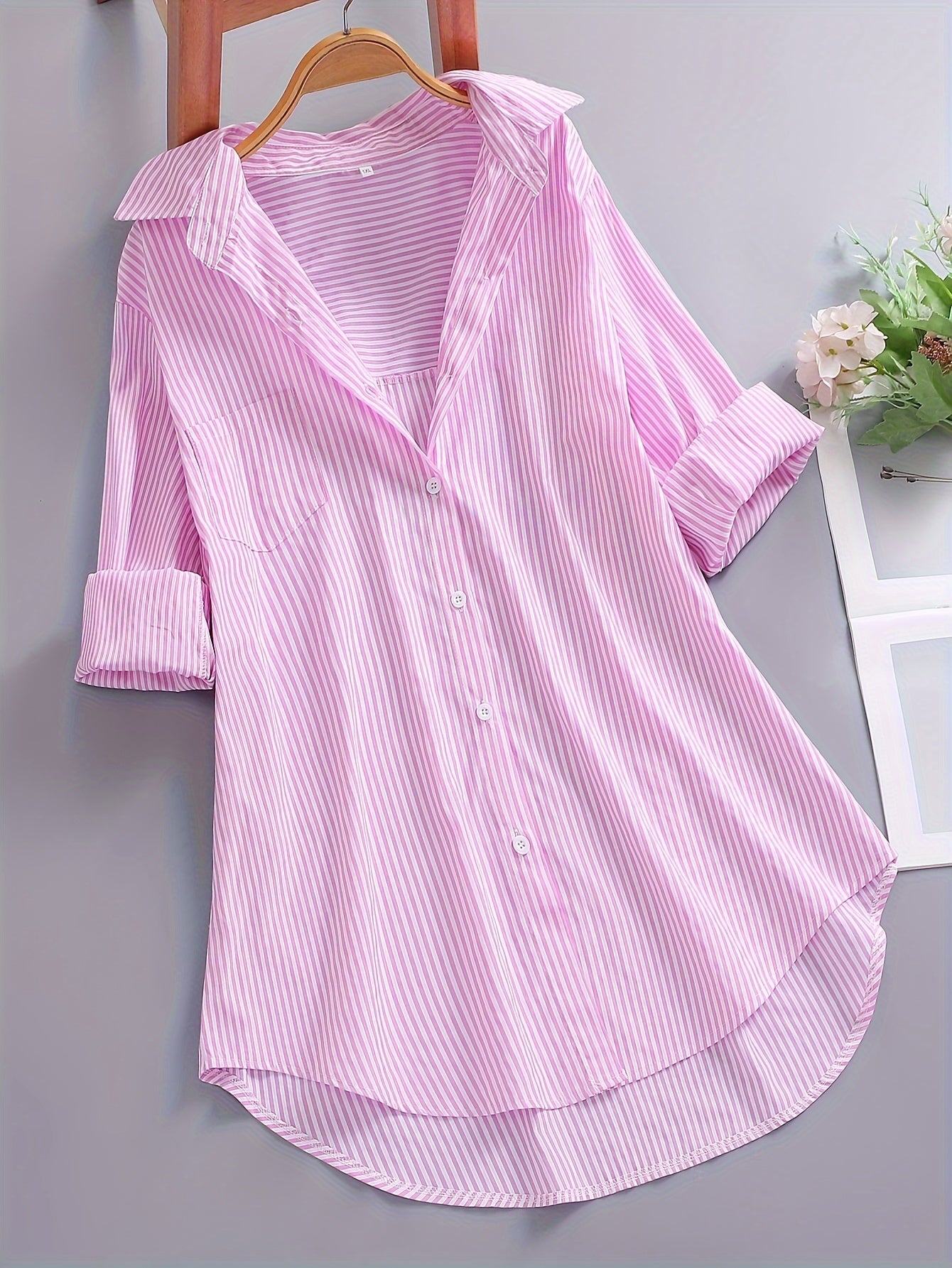 Damen Business Freizeithemd mit Streifenmuster – Elegantes Oversize Blusenshirt für Büro & Alltag