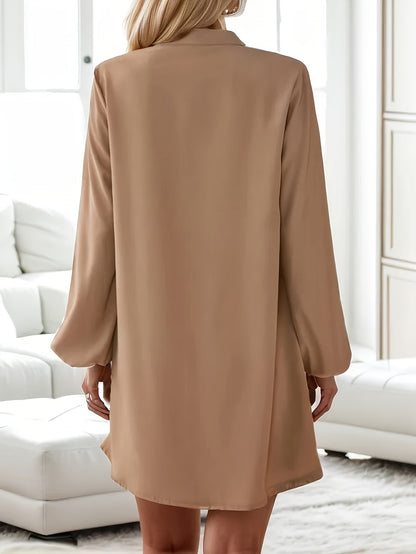 Damen Elegantes Freizeitkleid mit Knopfleiste und V-Ausschnitt – Lässig Modern für Alltag & Büro