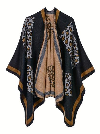 Damen Poncho Cape mit offenem Schnitt und geometrischem Muster – Boho Stil für Freizeit und Alltag