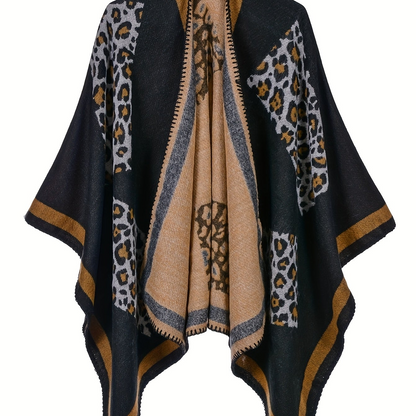 Damen Poncho Cape mit offenem Schnitt und geometrischem Muster – Boho Stil für Freizeit und Alltag