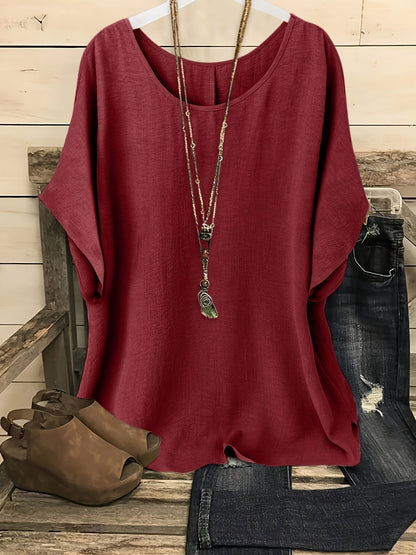 Damen Casual Oversize Shirt mit Rundhals – Bequemer Sommer-Look für Alltag & Freizeit
