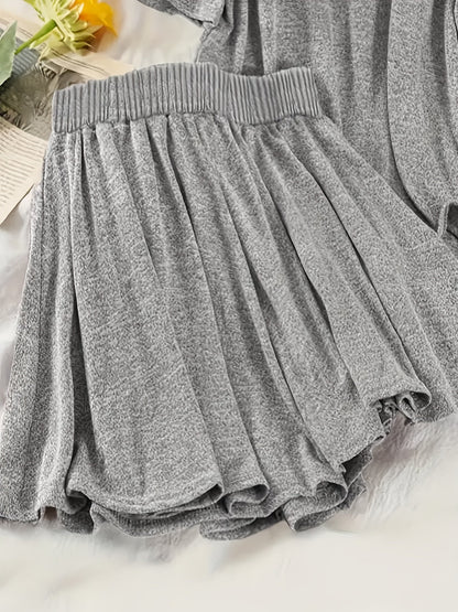 Damen Freizeit Zweiteiler Set mit Kapuzenpullover und Shorts – Loungewear für Frühling und Sommer