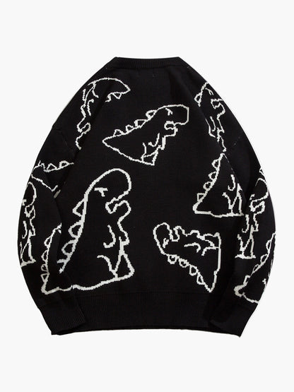Herren Cartoon Dinosaurier Pullover – Lässiger Strickpullover für Herbst & Winter