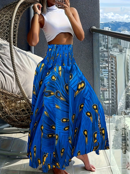 Damen Maxirock mit tropischem Print – Eleganter Boho-Stil für Sommer und Urlaub
