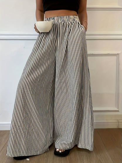 Damen Weite Streifenhose im eleganten Streetstyle für Freizeit und Alltag