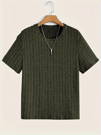 Herren T-Shirt mit vertikalem Strukturmuster – Modernes Freizeitshirt mit Rundhalsausschnitt