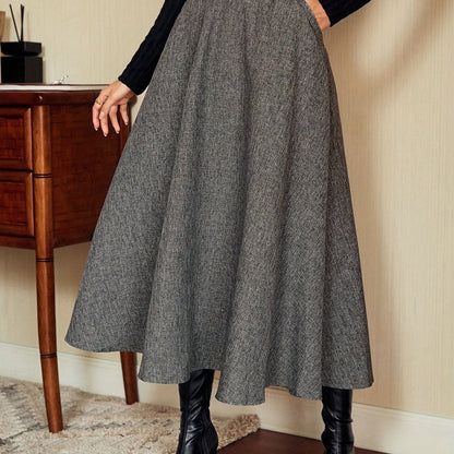 A-Linien Midi Rock für Damen, Grau meliert, Hohe Taille