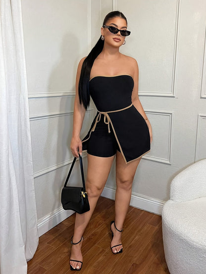 Damen Einteiler Bandeau Peplum Jumpsuit Elegant für Alltag und Ausgehen
