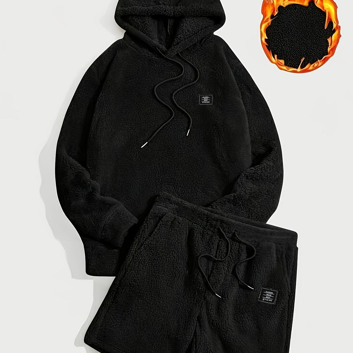 Unisex Teddy-Fleece Hoodie & Shorts Set mit Kapuze und Kordelzug