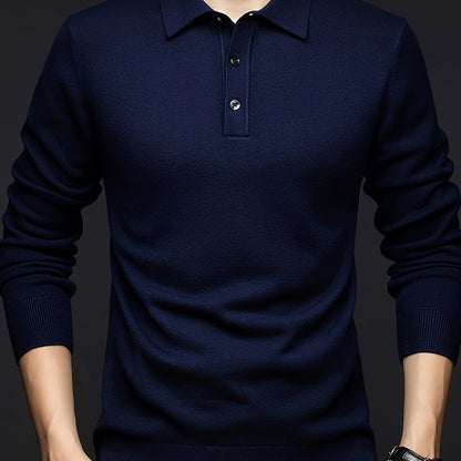 Herren Langarm Poloshirt Strickpullover mit Kragen und Knopfleiste