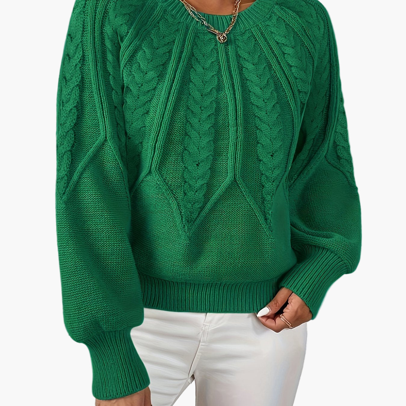 Damen Strickpullover mit Zopfmuster und Rundhalsausschnitt – Eleganter Alltagslook für Frühling & Herbst