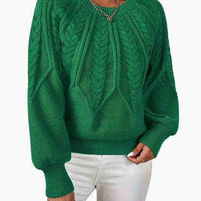 Damen Strickpullover mit Zopfmuster und Rundhalsausschnitt – Eleganter Alltagslook für Frühling & Herbst