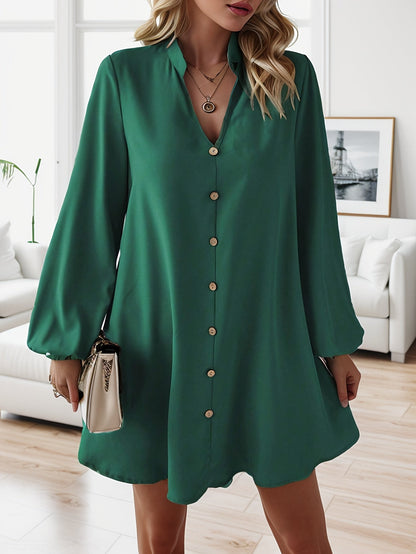 Damen Elegantes Freizeitkleid mit Knopfleiste und V-Ausschnitt – Lässig Modern für Alltag & Büro