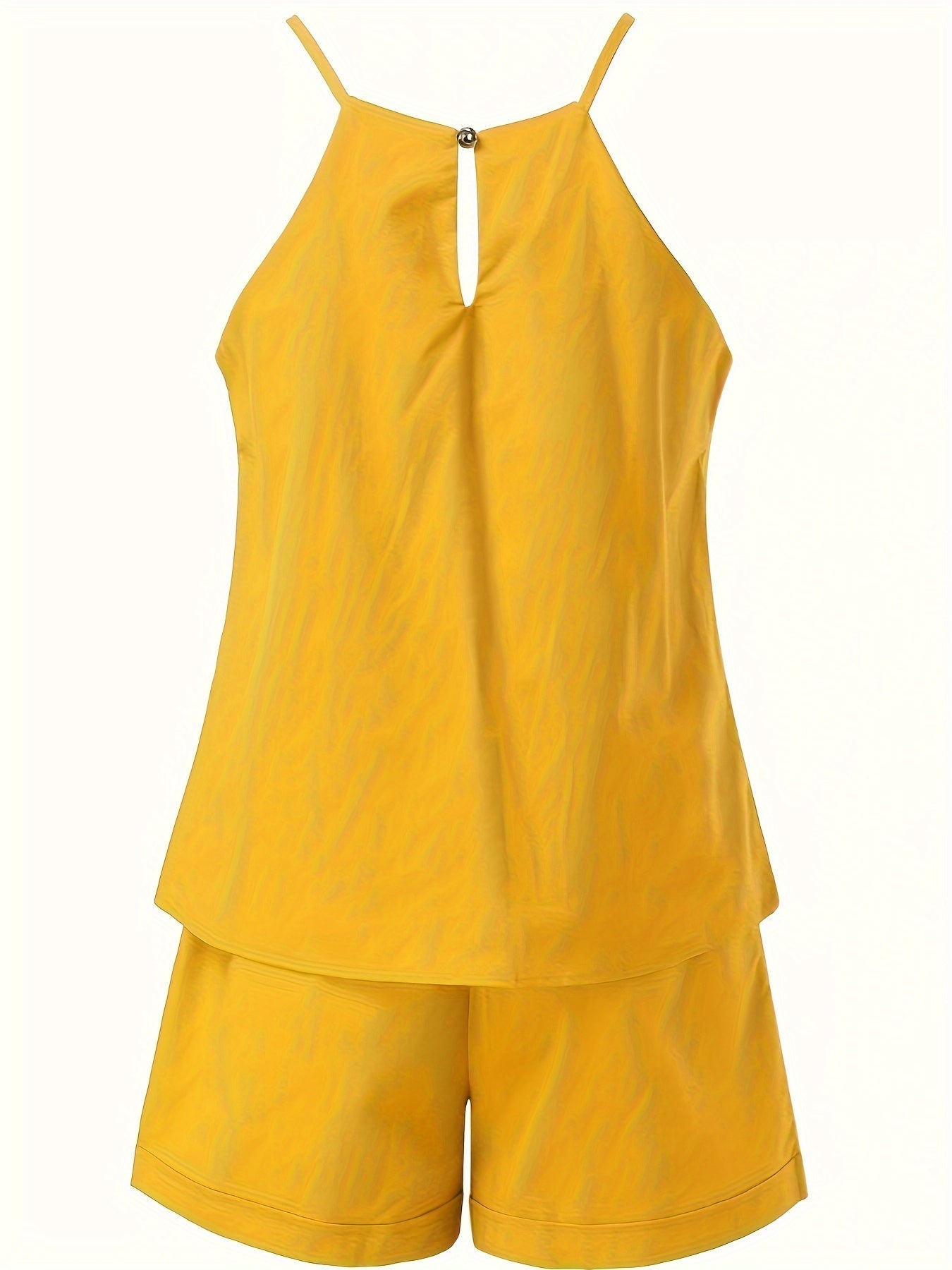 Damen Eleganter Zweiteiler Set – Ärmelloses Top und Shorts mit Gürtel, Perfekt für Sommer und Freizeit