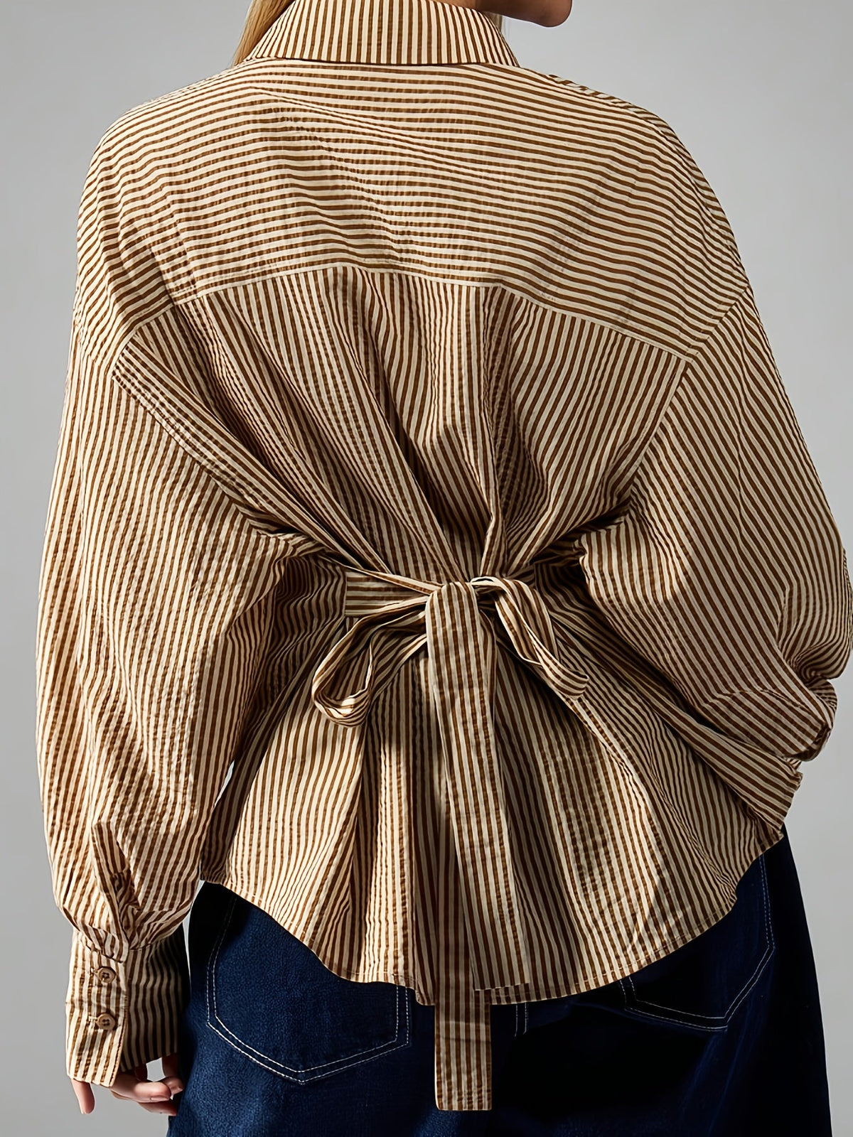 Damen Streifen Bluse mit Bindedetail hinten Langarm