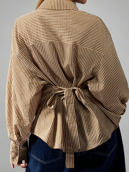 Damen Streifen Bluse mit Bindedetail hinten Langarm