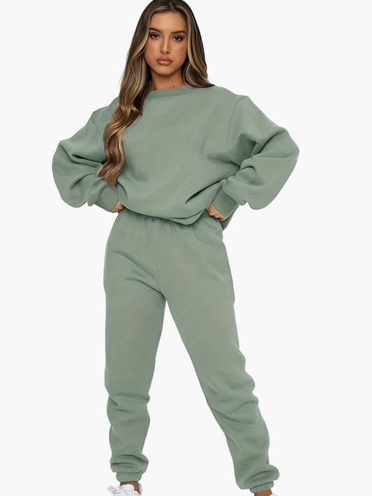 Damen Lounge-Anzug Zweiteiler – Bequemer Freizeitanzug mit Sweatshirt und Jogginghose, eleganter Streetwear-Style