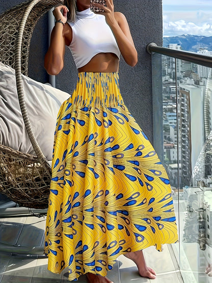 Damen Maxirock mit tropischem Print – Eleganter Boho-Stil für Sommer und Urlaub