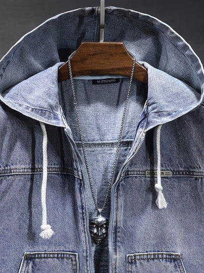 Jeansweste mit Kapuze Grau Unisex ärmellos Reißverschluss