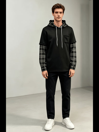 Hoodie Braun/Schwarz Kariert mit Kapuze und Brusttasche