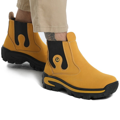 Chelsea Boots Herren Gelb Schwarz mit Profilsohle und Elastikeinsatz