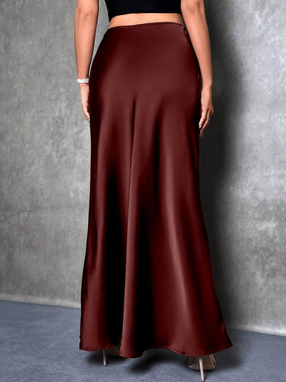 Damen Maxirock Elegant Satin Look Abendmode Festlich