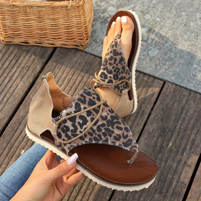 Damen Sandalen mit Leopardenmuster – Bequeme Sommer-Sandalen im Boho-Stil