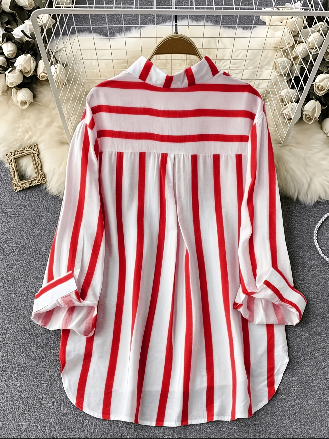 Damen Streifen-Bluse im Boyfriend-Stil mit Knopfleiste und Brusttaschen – Elegante Freizeit- und Businessmode