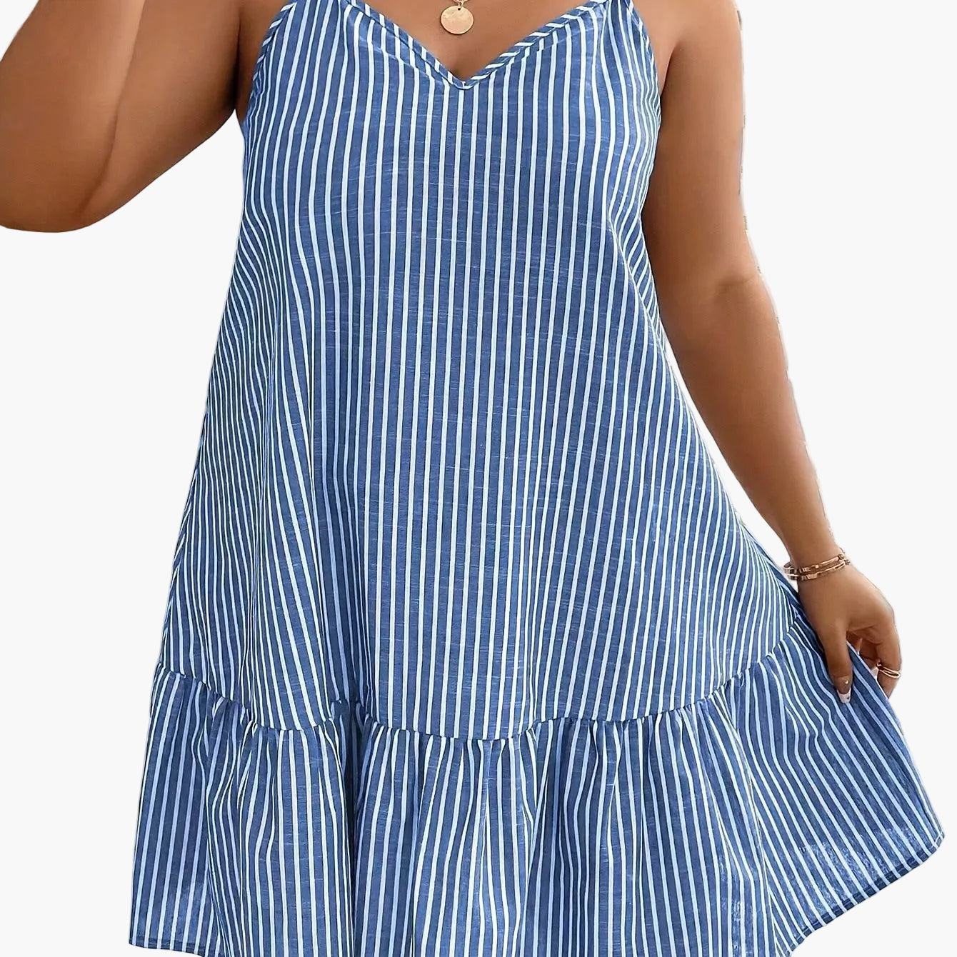 Damen Sommerkleid mit Streifen und V-Ausschnitt – Lässiger Freizeit-Look