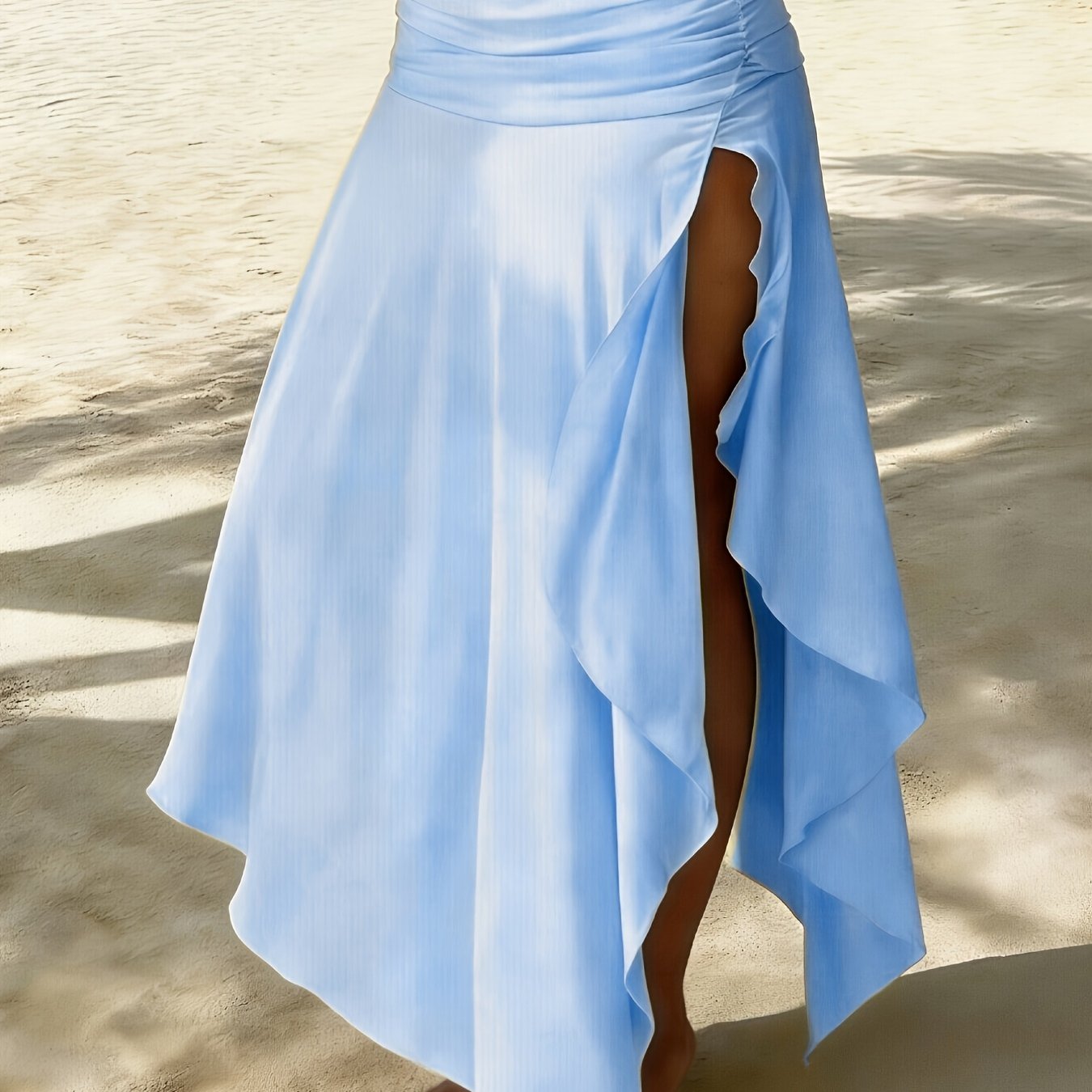 Damen Maxirock Strandstil mit Wickeloptik und Rüschen – Eleganter Boho-Look für Urlaub und Freizeit
