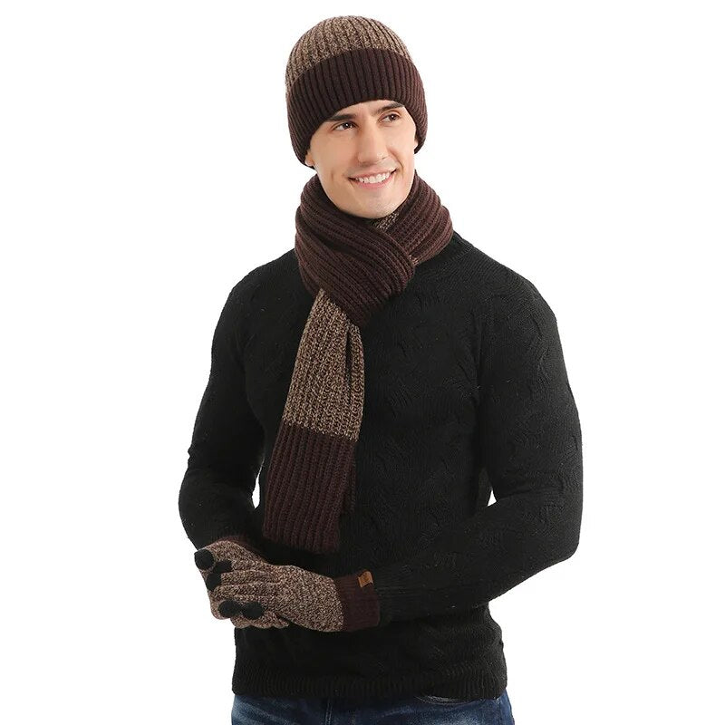 Winter Beanie Schal Set gestrickt zweifarbig - Bordeaux