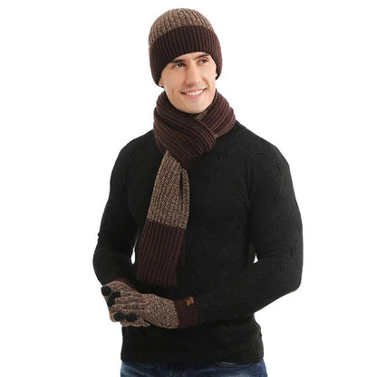 Winter Beanie Schal Set gestrickt zweifarbig - Bordeaux