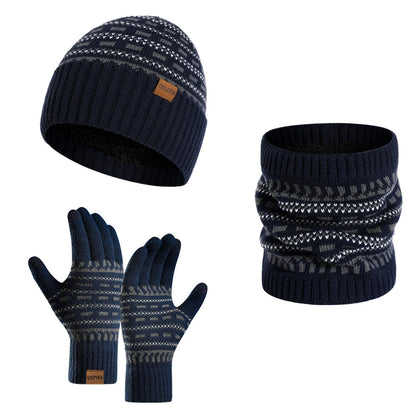 Unisex Wintermütze Schal Handschuhe Set, Gestricktes Beanie mit Nackenwärmer & Touchscreen-Handschuhen