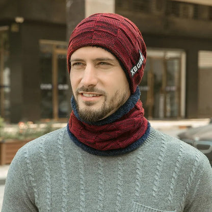 Unisex Winter Mütze & Schal Set Strickmuster mit Plüschfutter in verschiedenen Farben