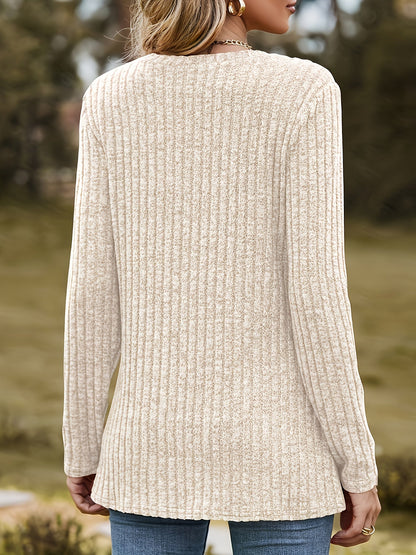 Damen Langarmshirt mit Herz-Motiv, Rundhalsausschnitt, gerippter Optik, Tunika-Stil
