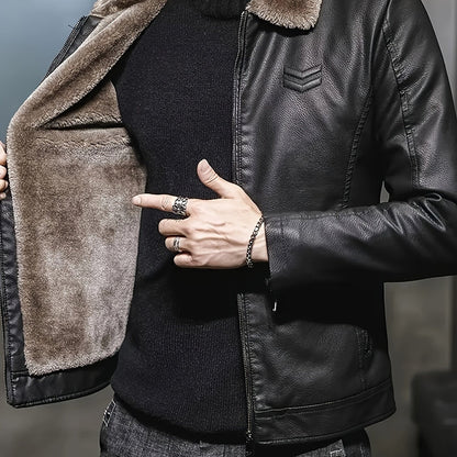 Herren Jacke Schwarz mit Fellimitat-Futter und Kragen