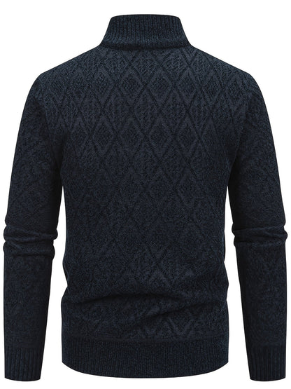 Herren Strickjacke Rautenmuster Stehkragen Reißverschluss Feinstrick Casual