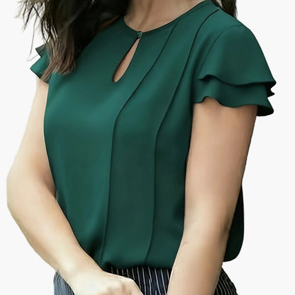 Damen Elegante Bluse mit Volantärmeln und Keyhole-Ausschnitt – Stilvolle Sommermode für Büro und Freizeit