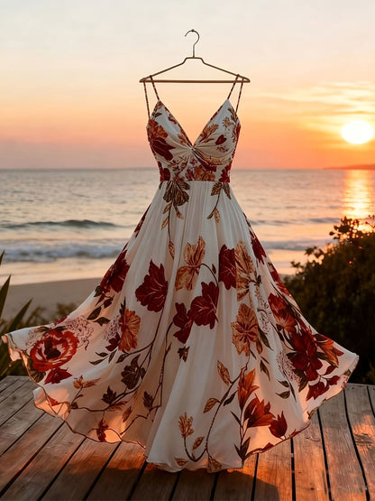 Damen Maxikleid mit romantischem Blumendruck und Eleganz für besondere Anlässe