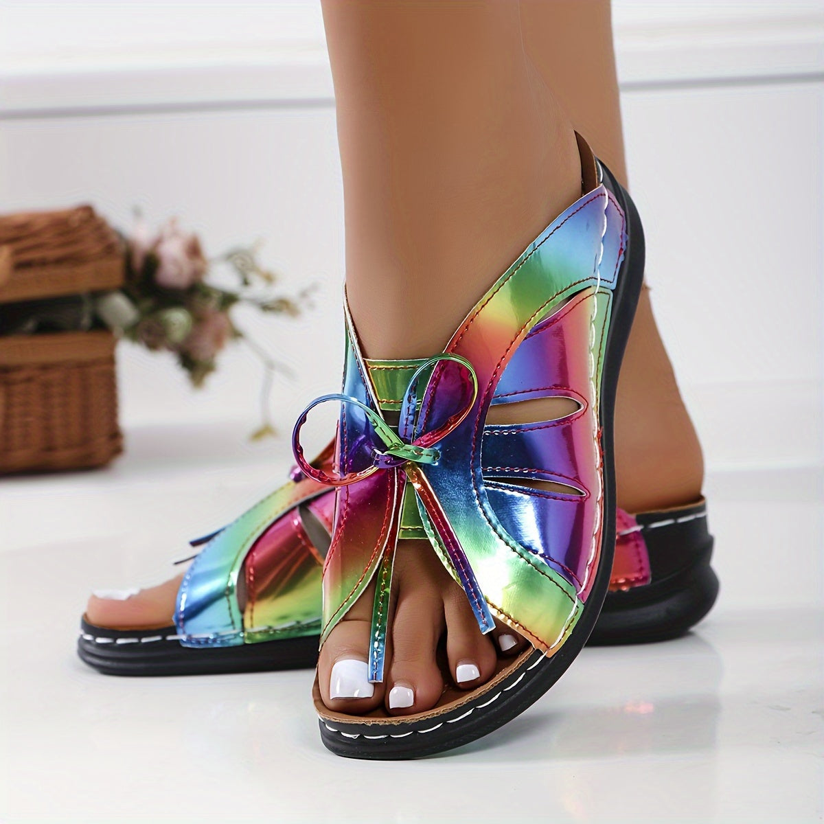 Damen Komfort-Sandalen mit Schleife – Bequeme Sommerschuhe für Alltag und Freizeit