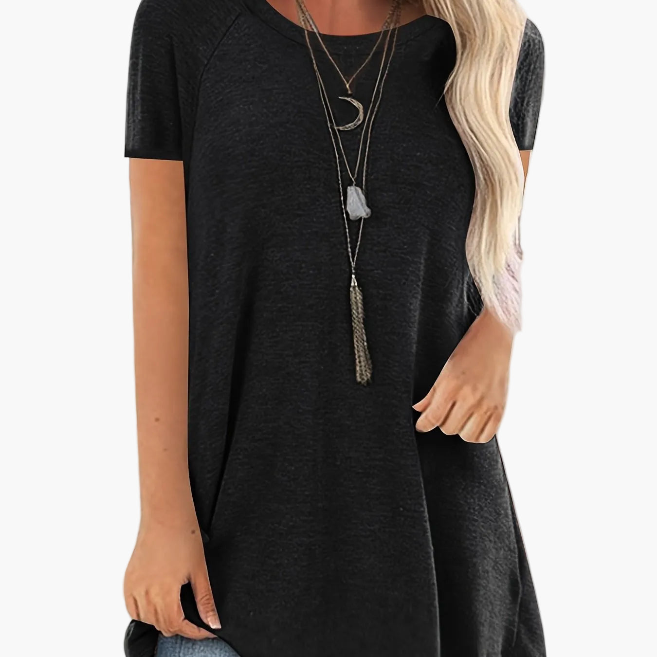 Damen Tunika T-Shirt mit kurzen Ärmeln und lockerem Schnitt – Bequemes Freizeit-Oberteil für Alltag und Büro