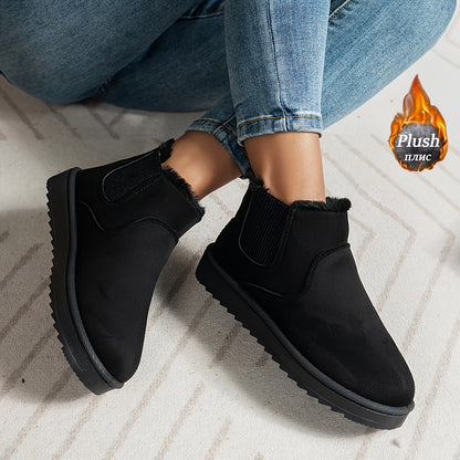 Damen Warme Winterstiefel Stiefeletten mit flauschigem Futter, einfarbig, bequem
