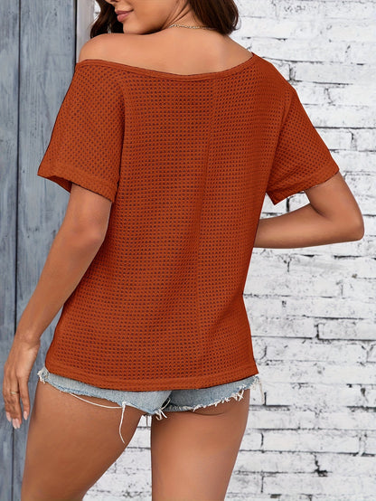Damen Off-Shoulder Strickshirt Lässig Sommer Streetstyle