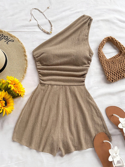 Damen Ein-Schulter-Jumpsuit für den Sommer – Modischer Freizeit Overall, Asymmetrischer Schnitt, Perfekt für Urlaub und Alltag