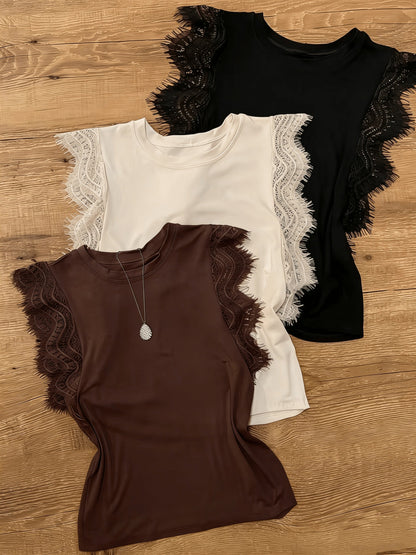 Damen Spitzentop mit Ärmeldetail – Elegantes ärmelloses Shirt für Alltag & besondere Anlässe